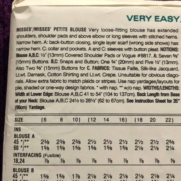 Vogue Pattern 7861 blouse Hidden buttons tie neck size 6 - Picture 5 of 8